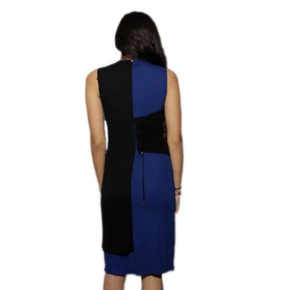 Versace 2017 Bodycon Runched Two Tone Dress Black Blue 36